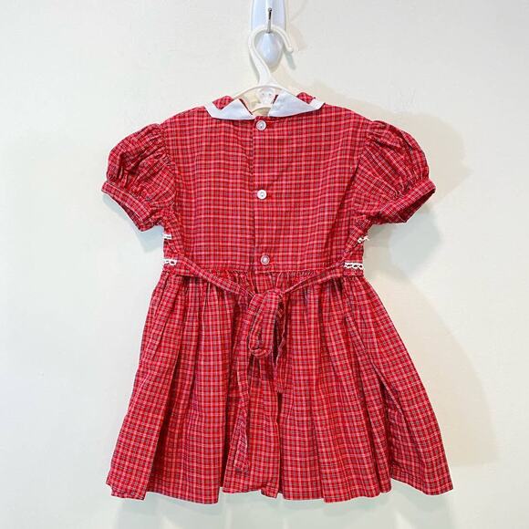 VTG Tiny Town Tots Red Plaid Dress Belted ,Peter Pan Collar, Cotton USA Made 3y - Picture 7 of 7